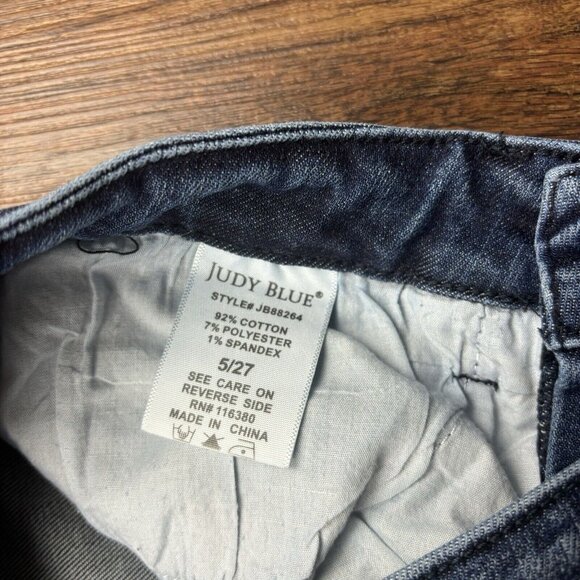 Judy Blue Medium Wash Faded Skinny Star Embroidered Raw Hem Jeans Size 5/27 - Picture 6 of 10